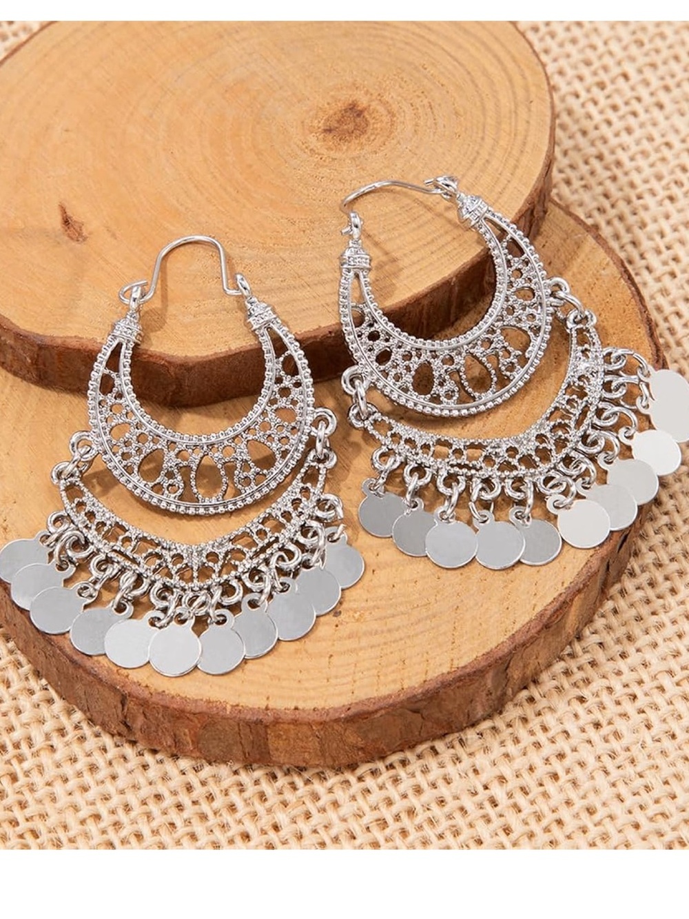 Silver Bohemian Filigree Chandelier Earrings